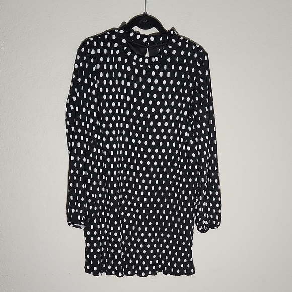 Lulus Dress Pleated Polka Dot Medium Black White Old Money - Picture 1 of 14